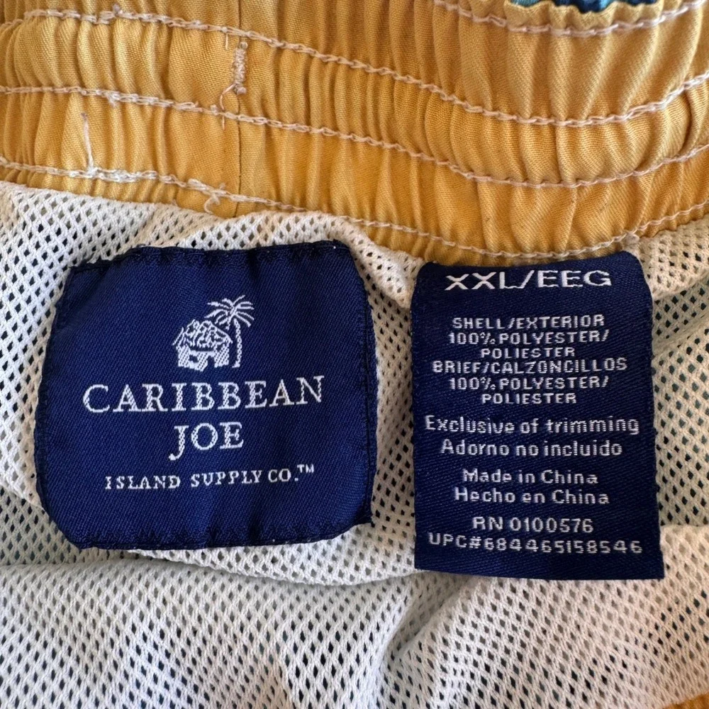 Caribbean Joe Swim Trunks Mens XXL‎ Blue Tropical Hawaiian Shorts  Mesh Lined